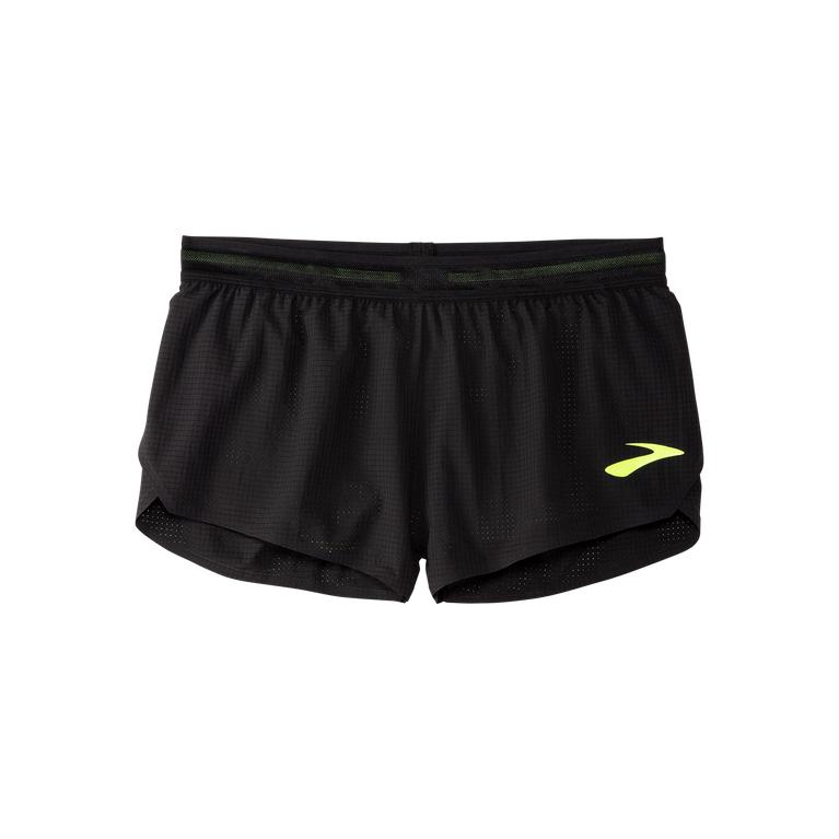 Brooks Elite 2" Split Womens Running Shorts - Black/Nightlife/GreenYellow - Indonesia (UYHW-38675)